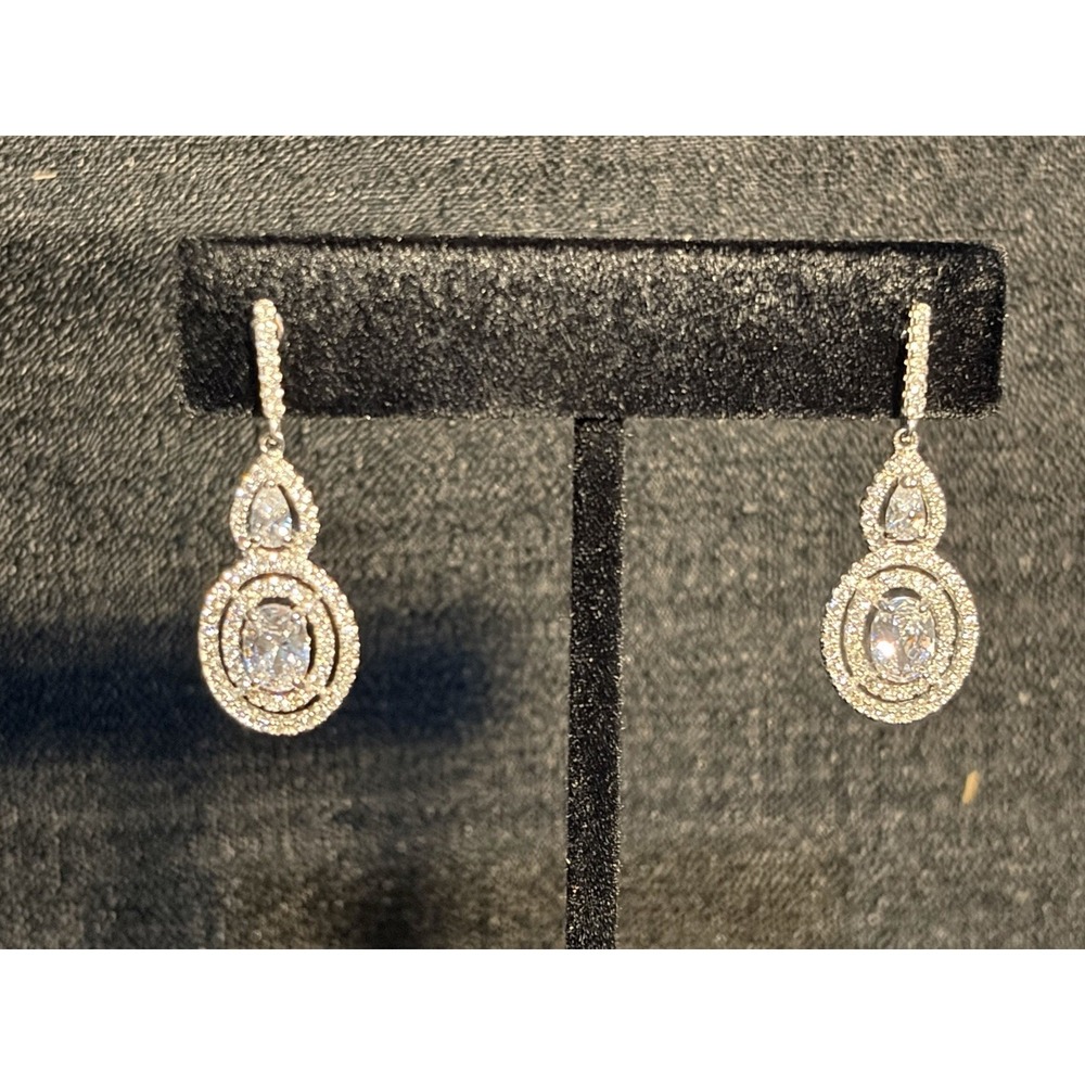 Vera Wang LOVE Collection 925 Sterling Silver Halo Drop Dangle Earrings